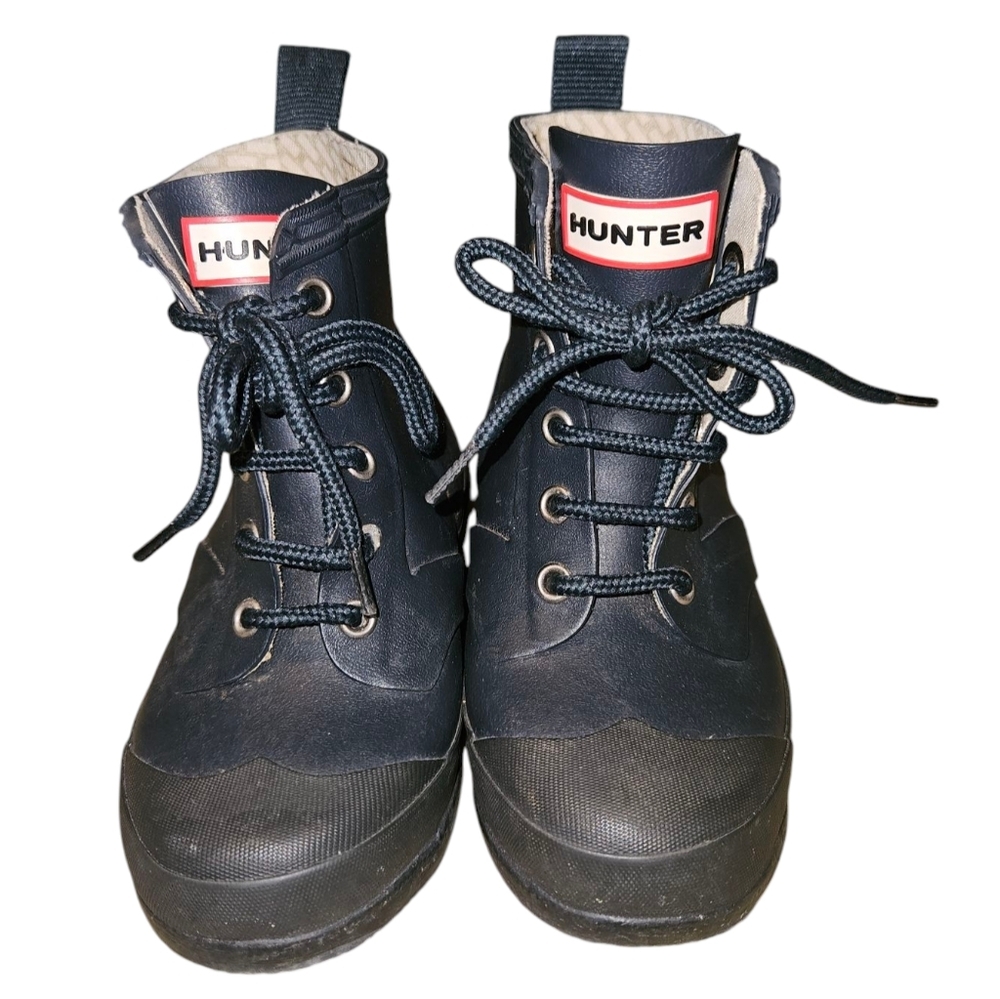 Hunter Combat Rain Boots Boys 10 Girls 11 Navy Blue Unisex